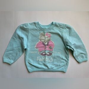Vintage 90s Kids Light Blue Graphic Sweatshirt with Pink Bear
